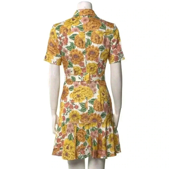 Zimmermann Poppy Belted Mini Dress 0 US4 Linen Short Sleeve Floral Shirt Dress - Picture 14 of 15